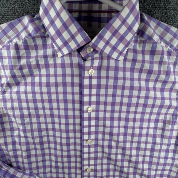 Eton Button Up Shirt Long Sleeve Men Pink Purple Check 15.75 Contemporary Cotton - Picture 1 of 16